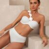 Swim Chiccia Women's Solid Color Underwire 3D Floral One Shoulder Bikini Swimwear Set