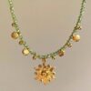 SHEIN Vintage Style Sun Pendant Necklace With Natural Stone Beads And Gold Coin Charm