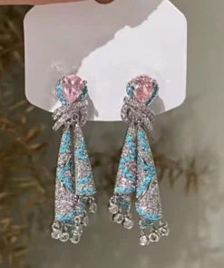 Alternative view of SHEIN 1 Pair Luxury French Style Colorful Silk Crystal Tassel Earrings, Elegant Jewelery