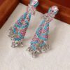 SHEIN 1 Pair Luxury French Style Colorful Silk Crystal Tassel Earrings, Elegant Jewelery