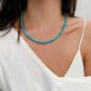 SHEIN 1pc Leisure Natural Stone Blue Turquoise Round Beads Women's Necklace