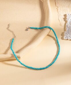 Alternative view of SHEIN 1pc Leisure Natural Stone Blue Turquoise Round Beads Women's Necklace