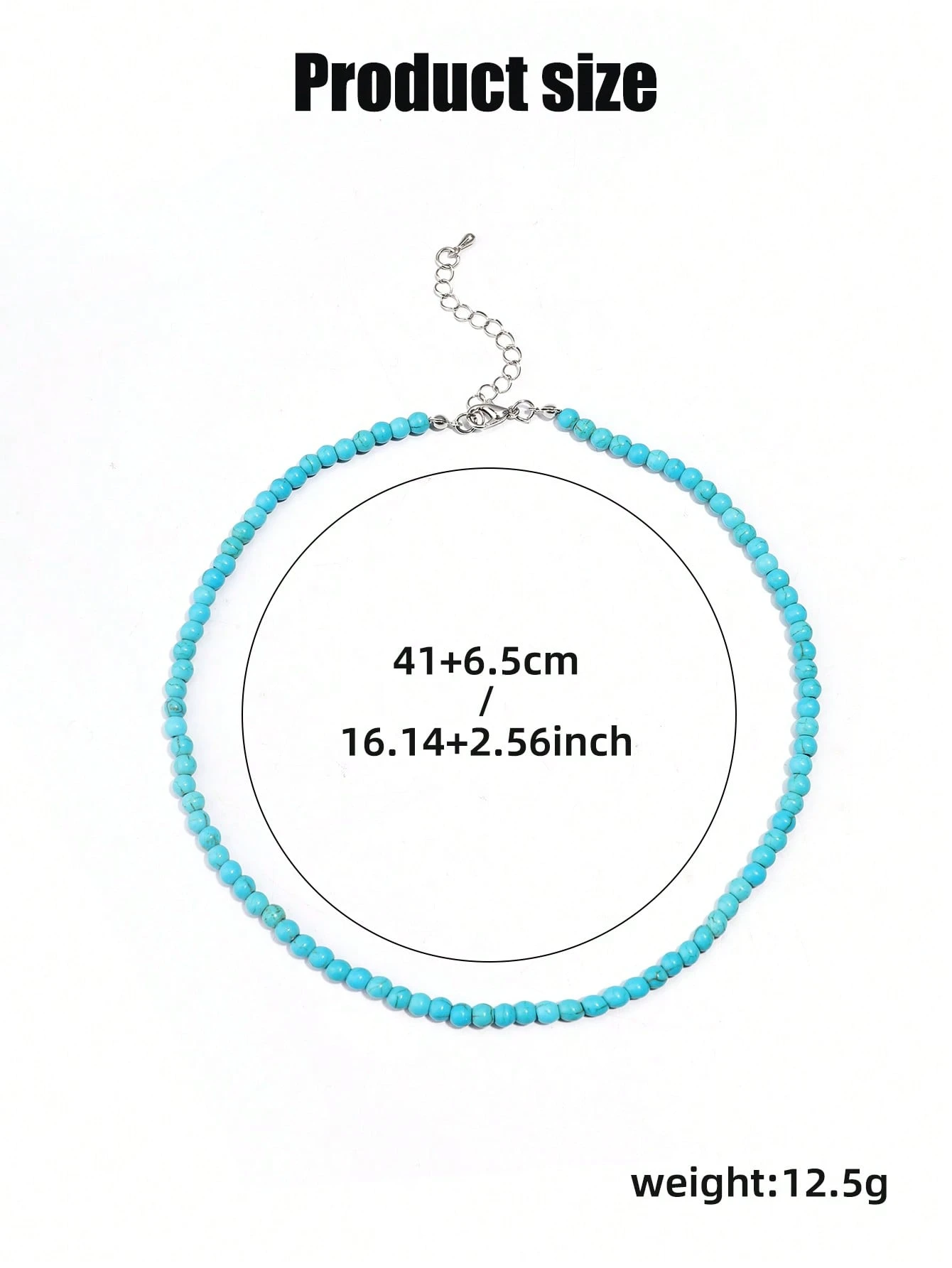 SHEIN 1pc Leisure Natural Stone Blue Turquoise Round Beads Women's Necklace - Image 4