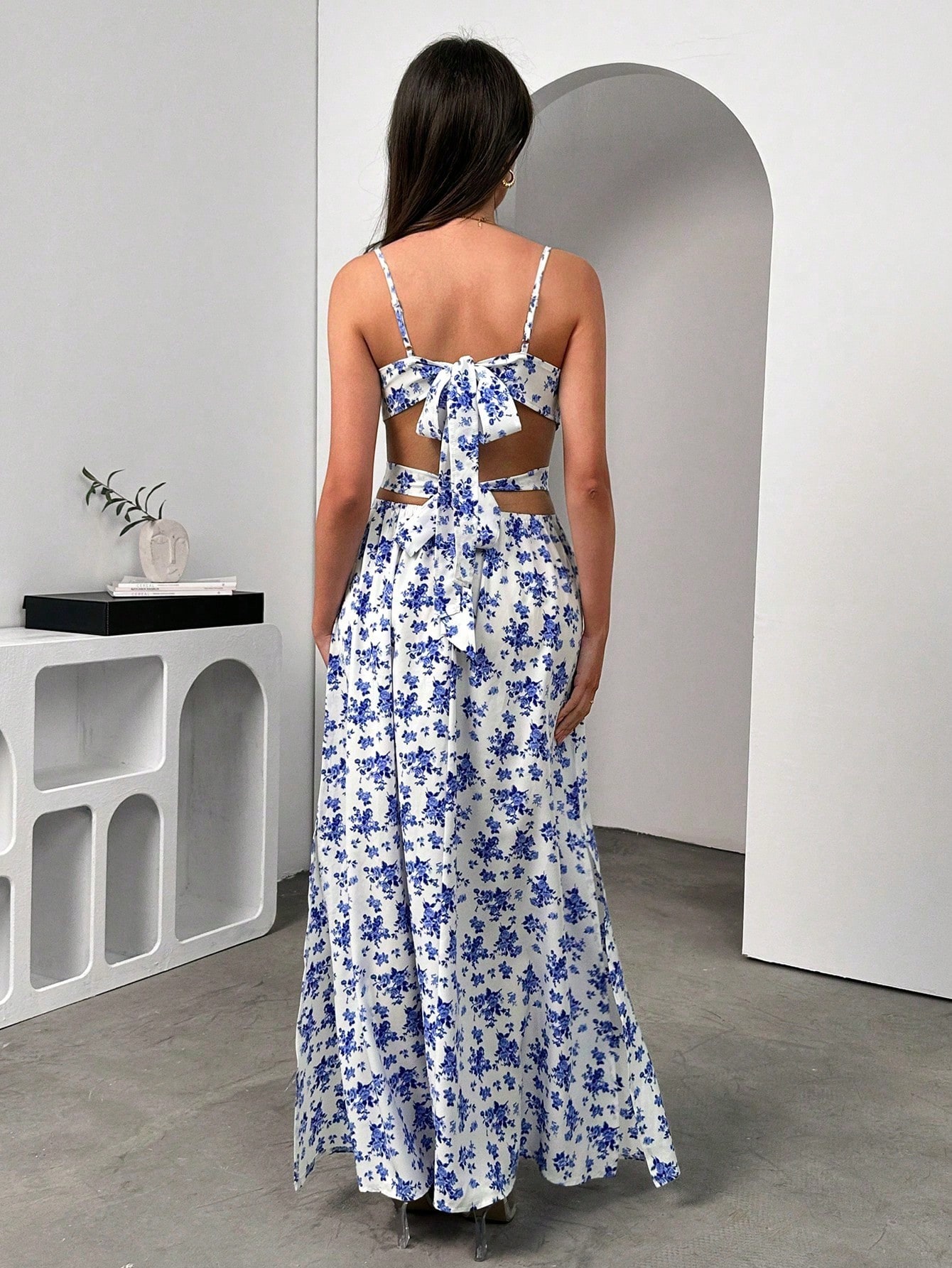 SHEIN Chiquease Women's Mid-Length Dress With Back Tie Detail And Waistline Opening - Image 2