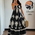 SHEIN Elenzga Women's Bohemia Style V-Neck Sleeveless Floral Print Ruffled Waist A-Line Dress