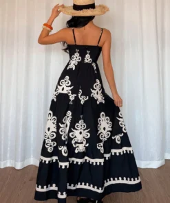 Alternative view of SHEIN Elenzga Women's Bohemia Style V-Neck Sleeveless Floral Print Ruffled Waist A-Line Dress