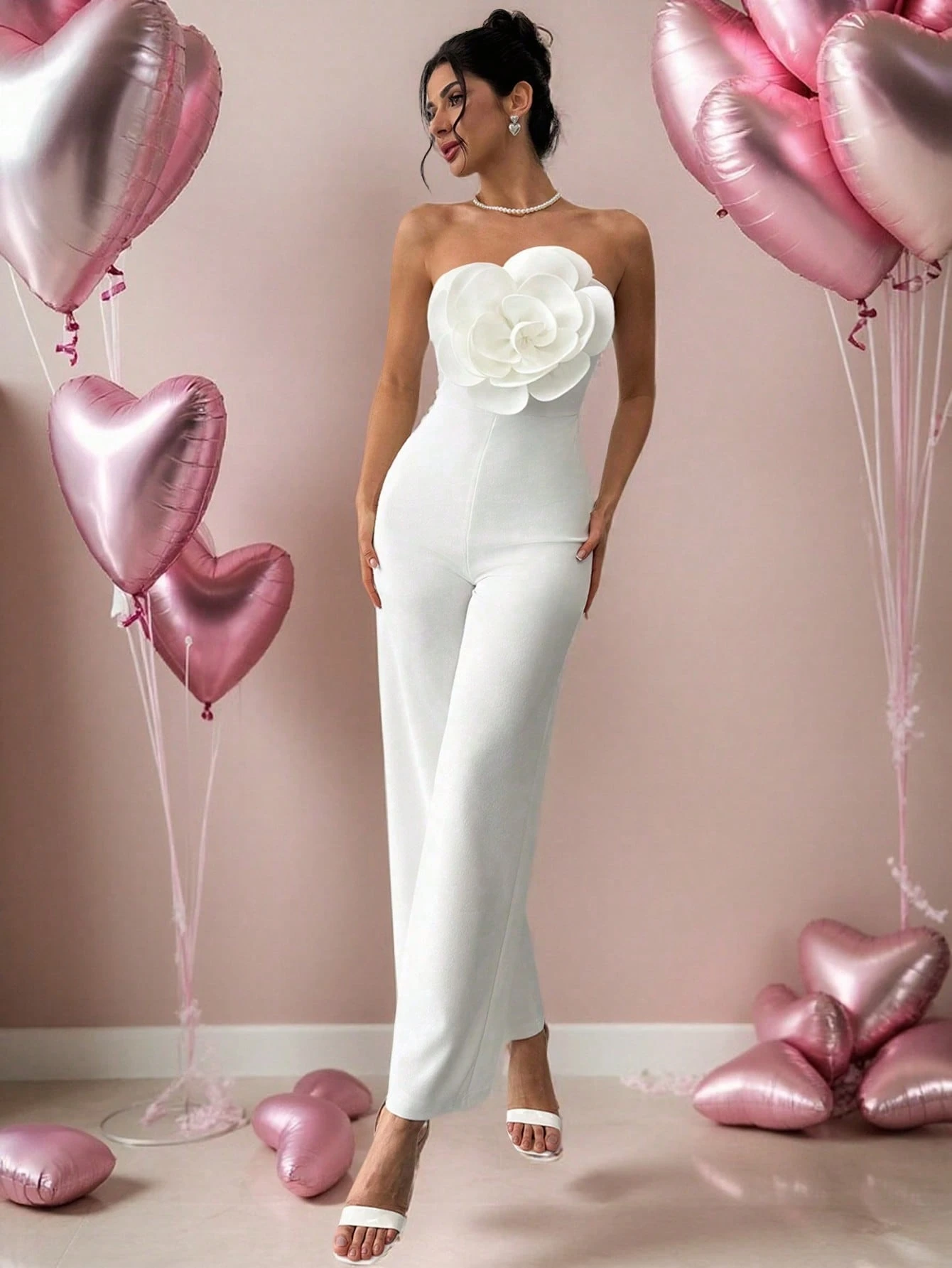 SHEIN Firerie Festival Valentine's Day New Elegant Romantic 3D Floral Jumpsuit