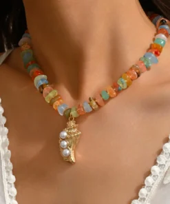 SHEIN 1pc Elegant & Fashionable Women's Summer Ocean Element Bohemian Jewelry Necklace