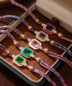 SHEIN 1pc Fashion Retro Bohemian Style Colored Drip Oil Inlaid Square Zirconia Bracelet