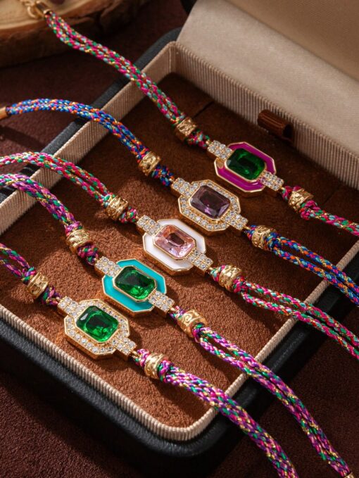 SHEIN 1pc Fashion Retro Bohemian Style Colored Drip Oil Inlaid Square Zirconia Bracelet