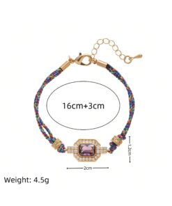 Alternative view of SHEIN 1pc Fashion Retro Bohemian Style Colored Drip Oil Inlaid Square Zirconia Bracelet
