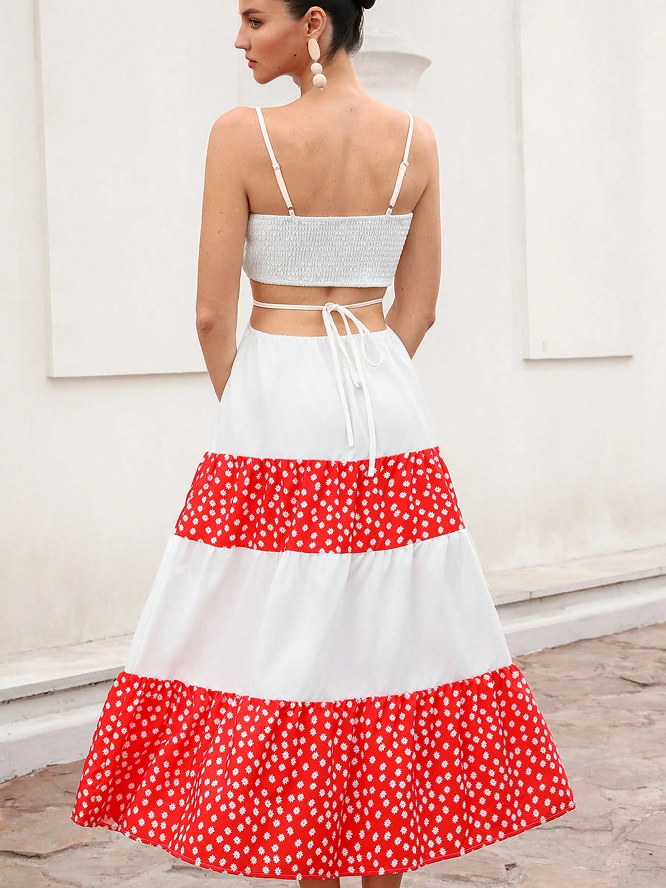 SHEIN Aveloria Rosie Elegant Chic Resort Colorblock Ditsy Floral Design Spaghetti Strap