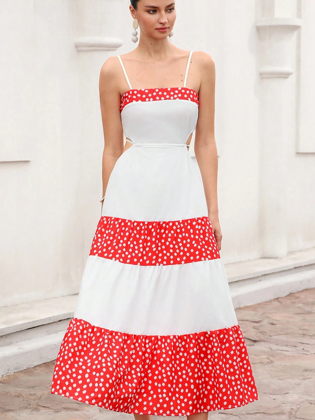 SHEIN Aveloria Rosie Elegant Chic Resort Colorblock Ditsy Floral Design Spaghetti Strap