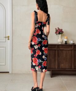 Alternative view of SHEIN EastFlair Women's Floral Print Slim Fit Elegant Sleeveless Midi Dress
