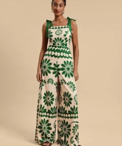 SHEIN Travachic Women's Floral Print Tied Shoulder Wide Leg Jumpsuit
