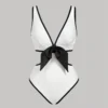 SHEIN MOD Elegant Minimalist Black & White Contrast Bowknot One-Piece Swimsuit