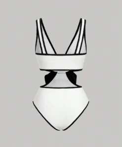 Alternative view of SHEIN MOD Elegant Minimalist Black & White Contrast Bowknot One-Piece Swimsuit
