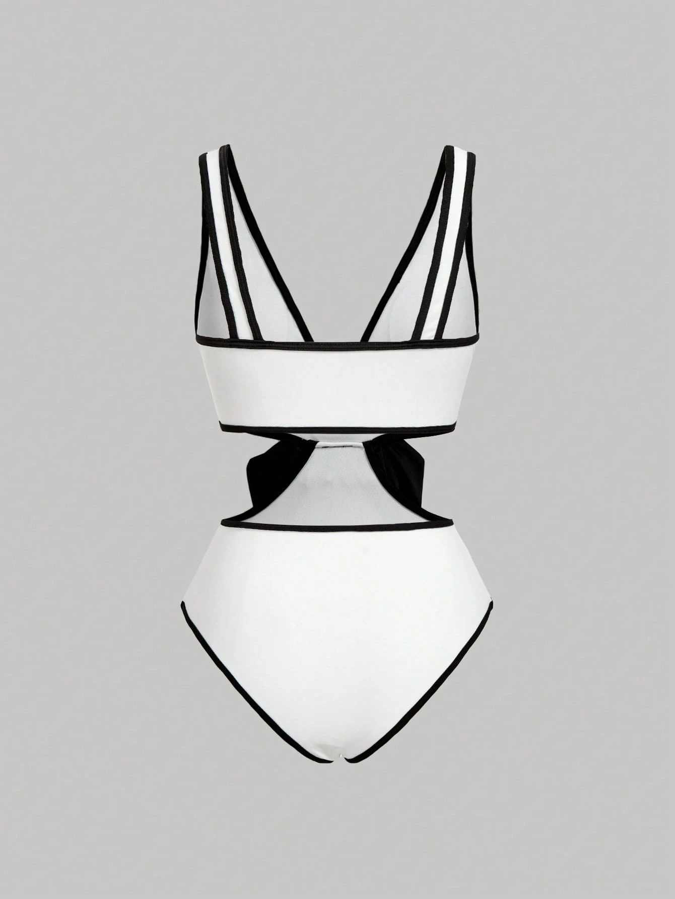 SHEIN MOD Elegant Minimalist Black & White Contrast Bowknot One-Piece Swimsuit - Image 2