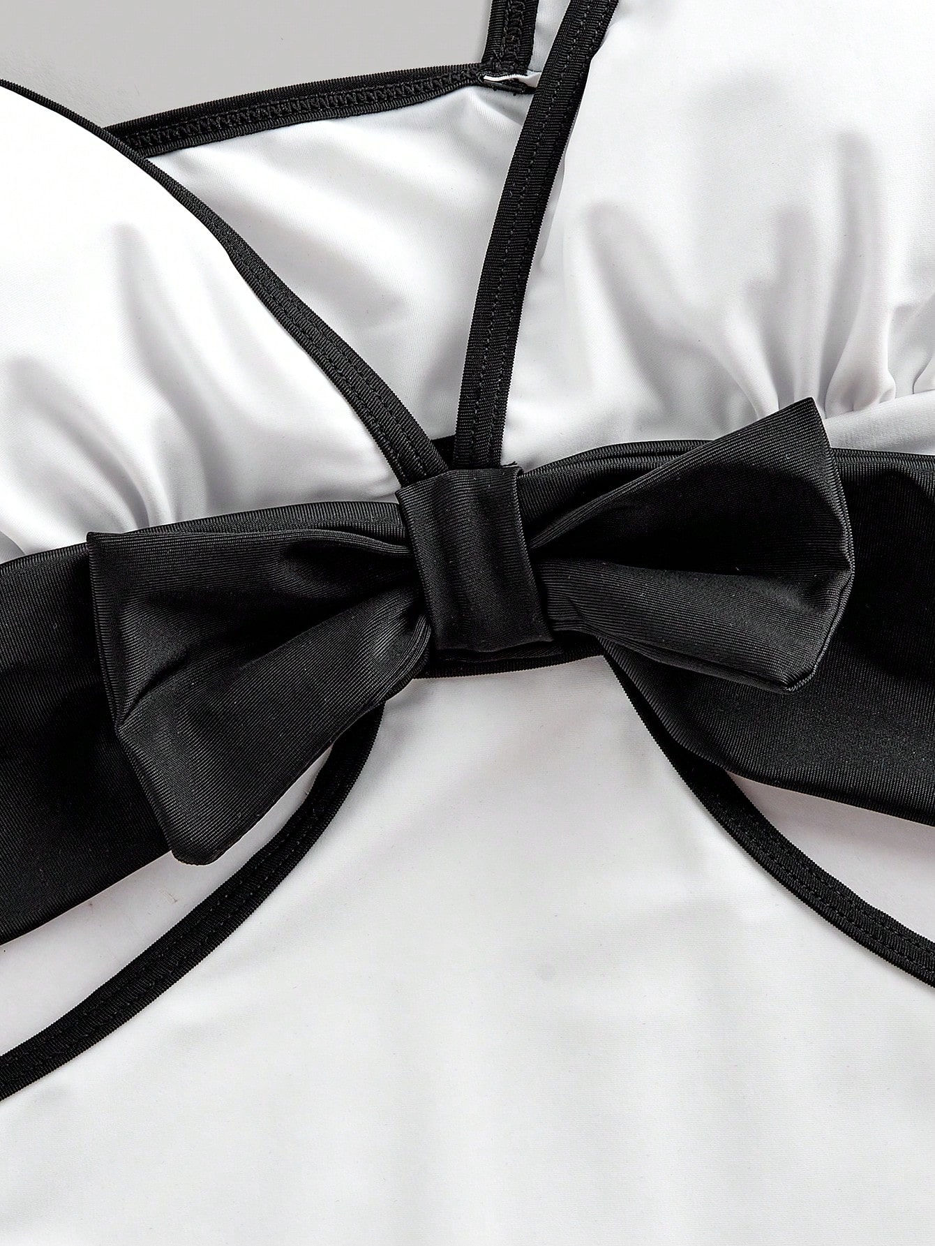 SHEIN MOD Elegant Minimalist Black & White Contrast Bowknot One-Piece Swimsuit - Image 3