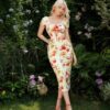 SHEIN MOD Front Ruffle Lace Up Fruit Print Cute Casual Dress
