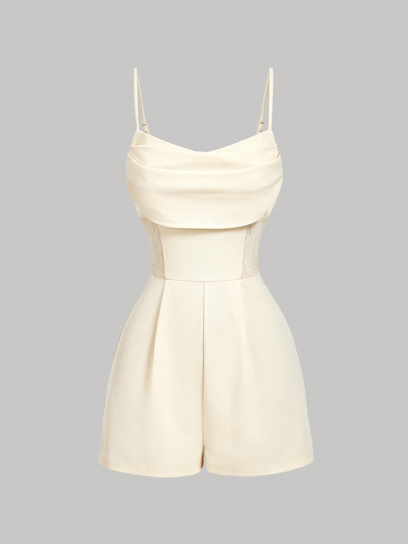 SHEIN MOD Women's Apricot Solid Color Draped Neck Pleated Jumpsuit