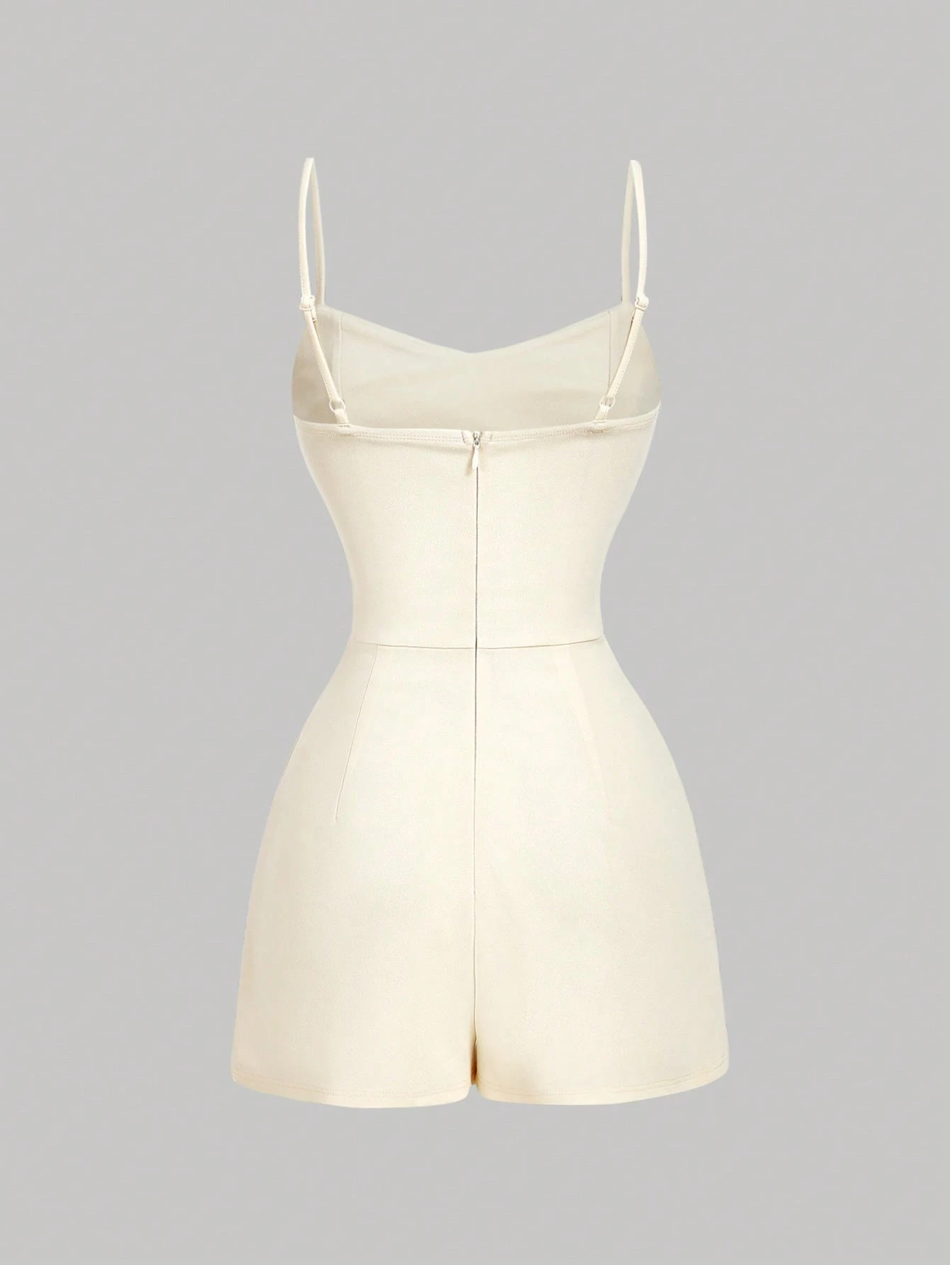 SHEIN MOD Women's Apricot Solid Color Draped Neck Pleated Jumpsuit - Image 2