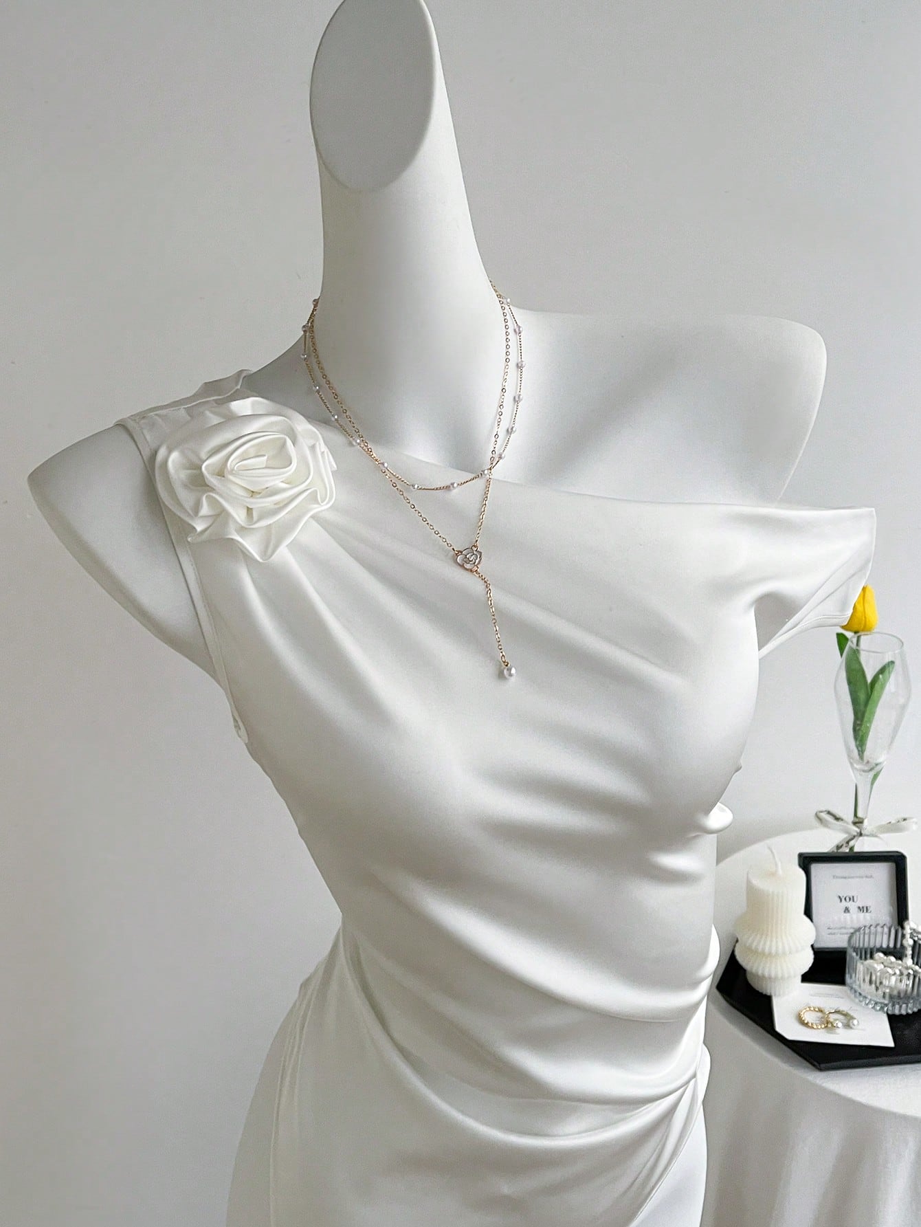 SHEIN Sweetra 3D Floral Oblique Collar Sleeveless Slim Fit Blouse - Image 3