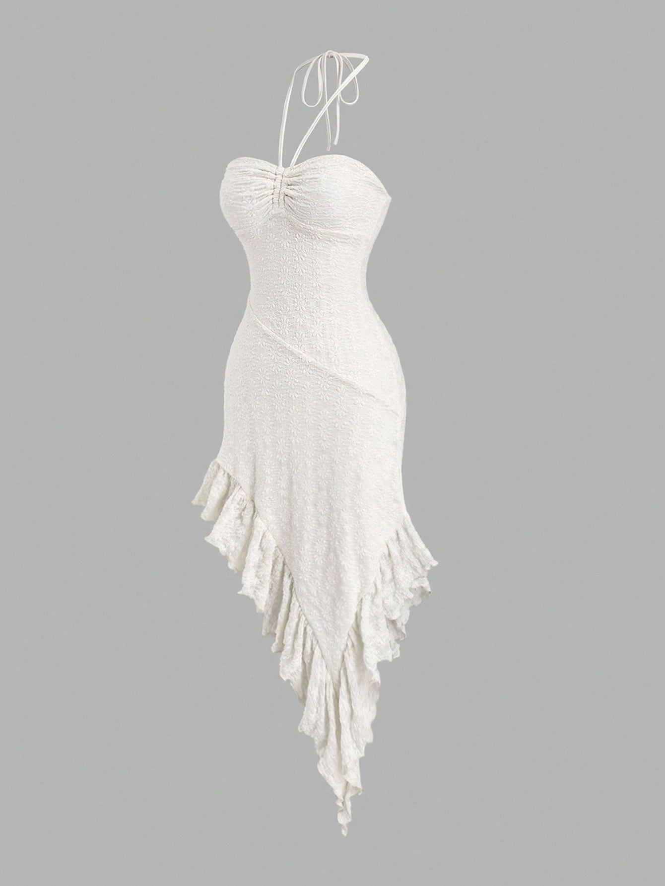 SHEIN Sweetra Apricot Color Lace Sexy Halter Backless Asymmetrical Hem Dress