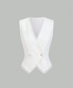 SHEIN Sweetra Premium Sleeveless Blazer Jacket For Women, Elegant Office Lace Patchwork Business Vest