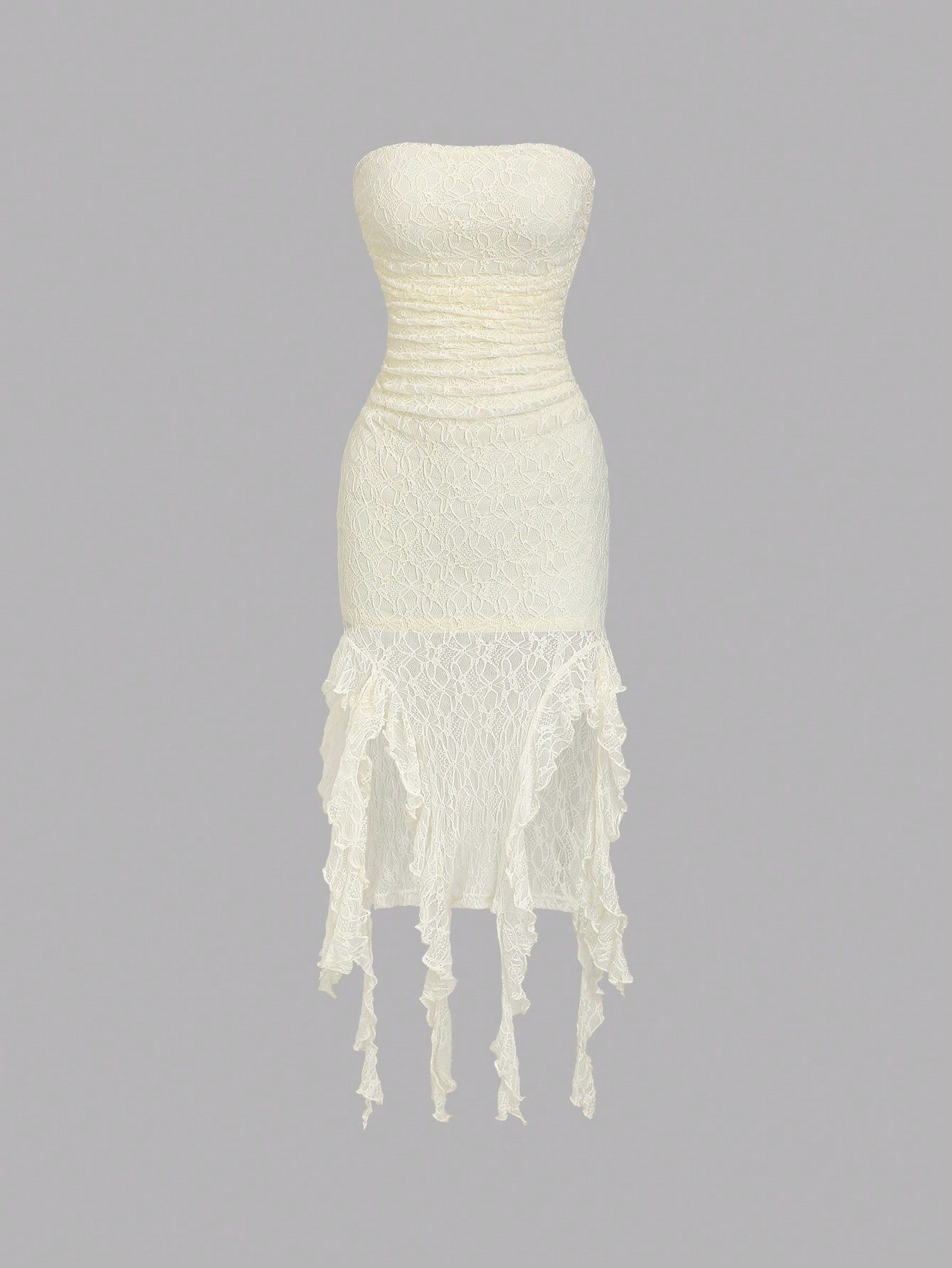 SHEIN Sweetra Women Ruffle Layered Lace Bodycon Midi Dress