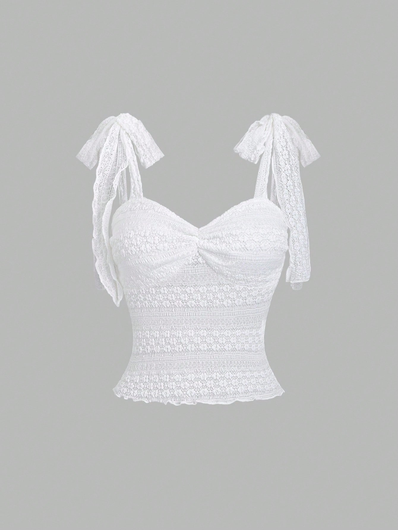 SHEIN Sweetra Women's New Sexy Elegant White Lace Tie-Up Bowknot Spaghetti Strap Fitted Tank Top