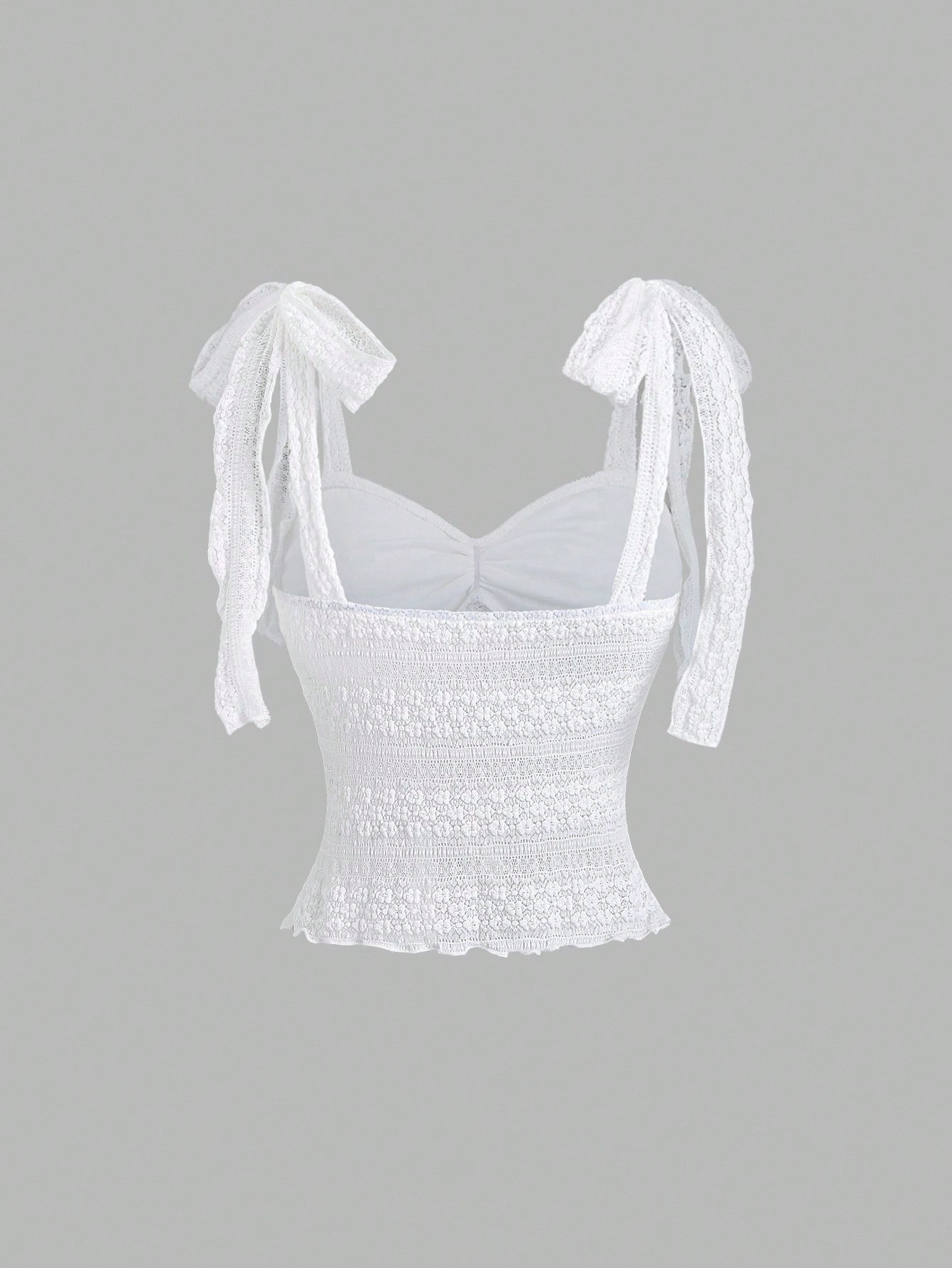 SHEIN Sweetra Women's New Sexy Elegant White Lace Tie-Up Bowknot Spaghetti Strap Fitted Tank Top - Image 2