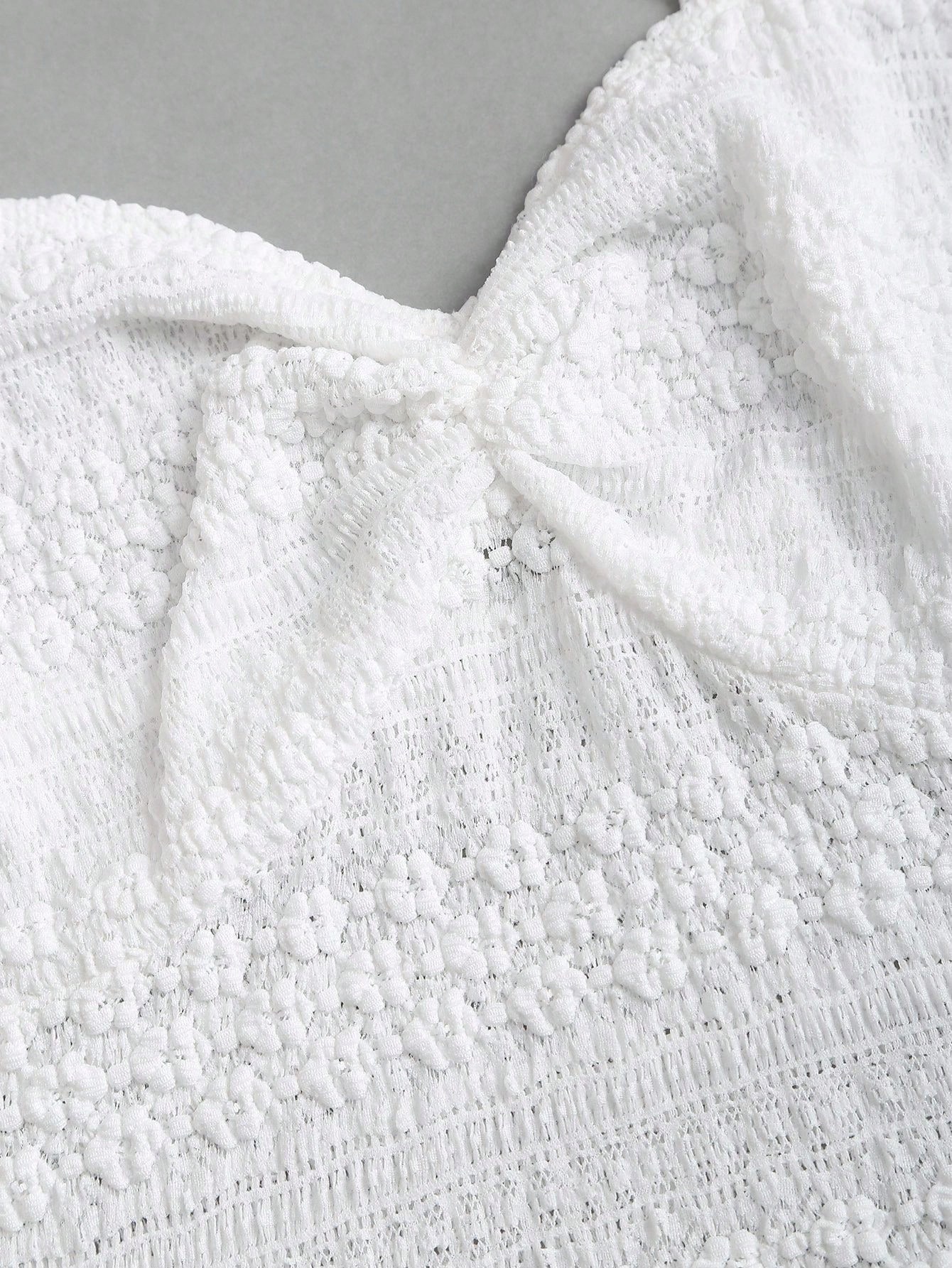 SHEIN Sweetra Women's New Sexy Elegant White Lace Tie-Up Bowknot Spaghetti Strap Fitted Tank Top - Image 3