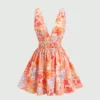 SHEIN Sweetra Women's New Spring Summer V-Neck Waist Ruched Full Floral Print A-Line Mini Dress