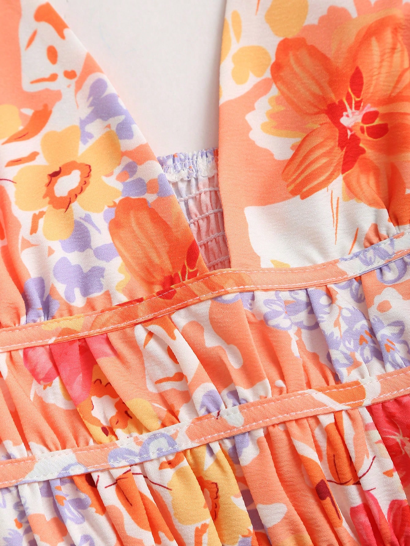 SHEIN Sweetra Women's New Spring Summer V-Neck Waist Ruched Full Floral Print A-Line Mini Dress - Image 3