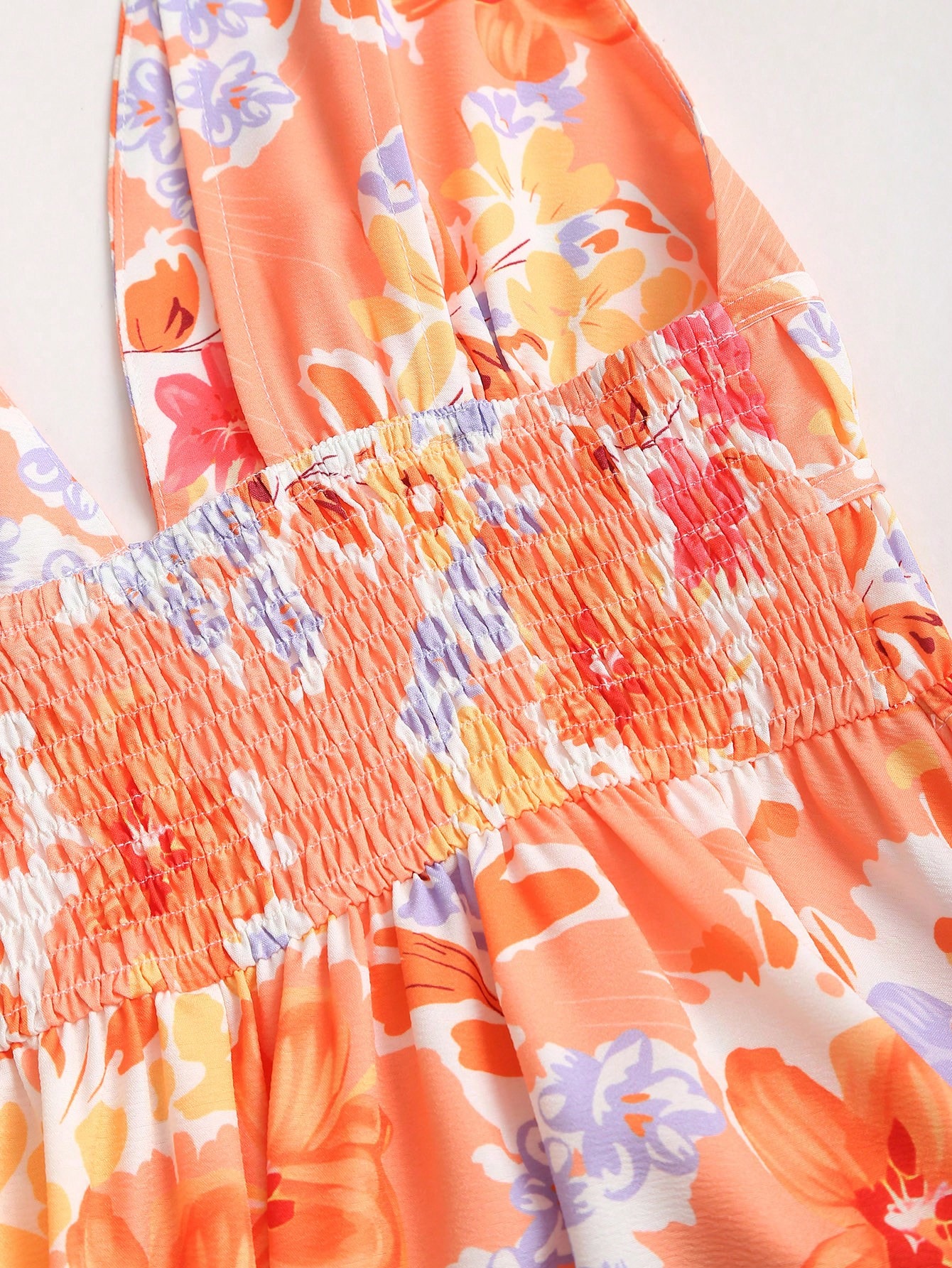 SHEIN Sweetra Women's New Spring Summer V-Neck Waist Ruched Full Floral Print A-Line Mini Dress - Image 4