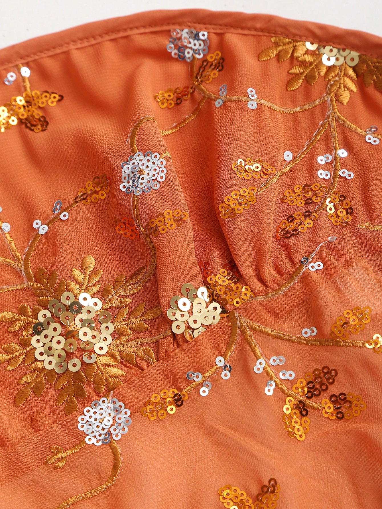 SHEIN Sweetra Women's Sexy Crop Top Tank, Orange, Sequins Embroidery, Slim Fit - Image 3