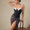 SHEIN Swim Oasis 1pc Elegant Black & White Polka Dot Push-Up One Piece Swimsuit