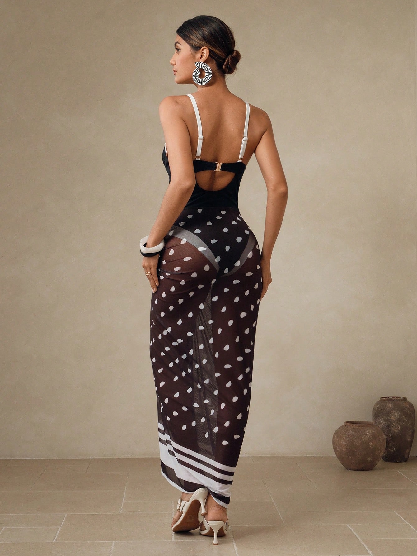 SHEIN Swim Oasis 1pc Elegant Black & White Polka Dot Push-Up One Piece Swimsuit - Image 2