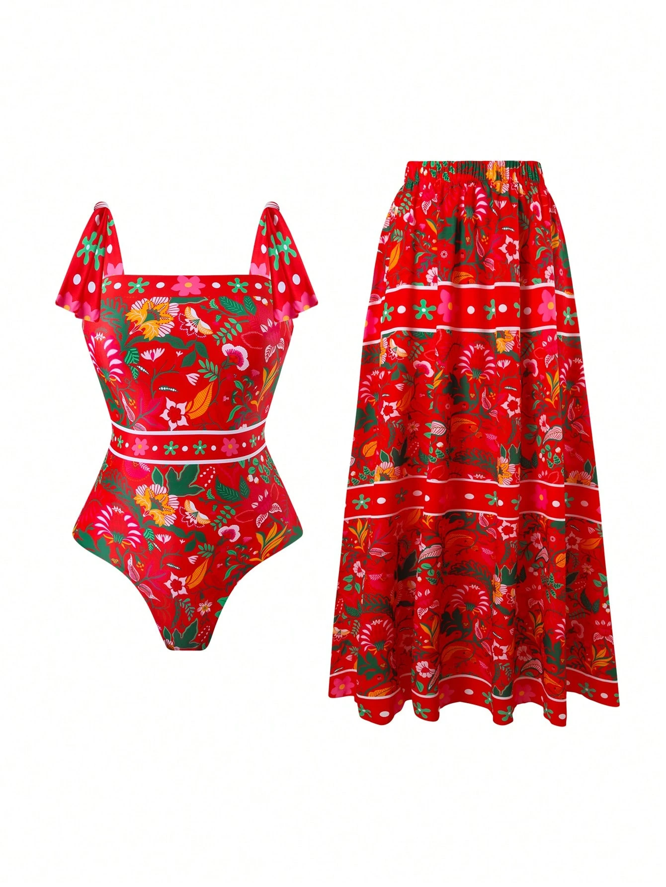 SHEIN Swim Oasis 2pcs/Set Women Random Printed Swimsuit