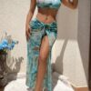 SHEIN Swim Oasis Women's 3-Piece High Elasticity Tie Dye Stone Pattern Bikini Set