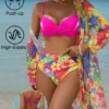 SHEIN Swim Vcay Women's Summer Beach Vacation Sexy Gathered Push-Up Bikini Set