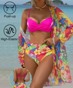 SHEIN Swim Vcay Women's Summer Beach Vacation Sexy Gathered Push-Up Bikini Set