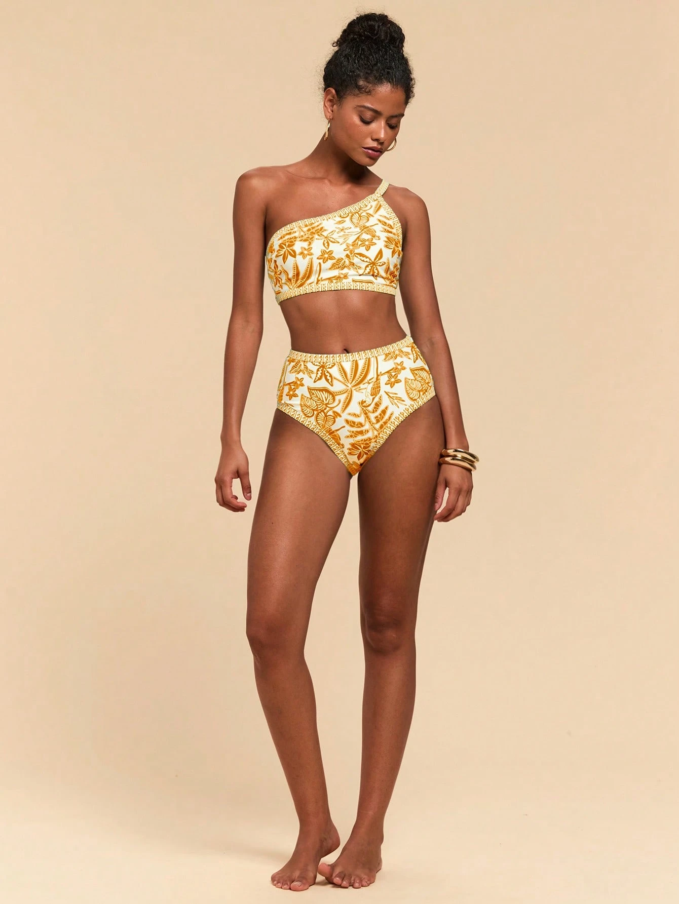 SHEIN Travachic Women's Summer Beach Vacation Floral Print One Shoulder Bikini Set - Image 3