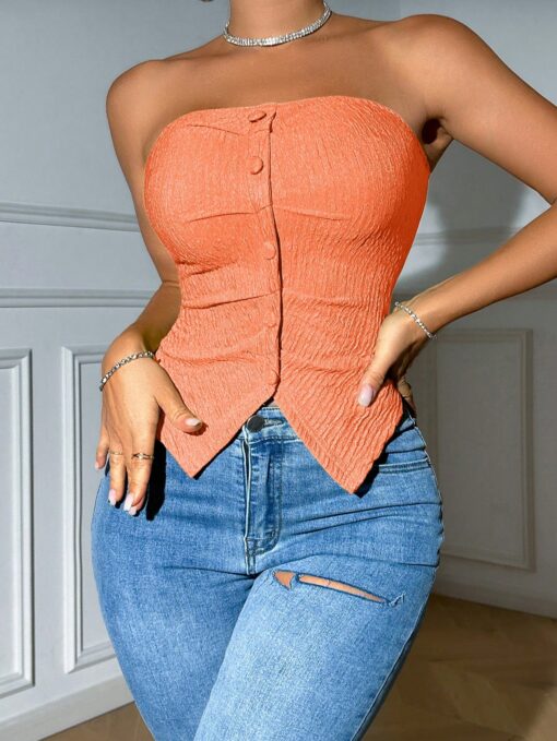 SHEIN VaVaBold Women's Solid Color Y2K Single Breasted Cropped Bustier Top