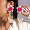 SHEIN 1 Pair Bohemian Style Faux Pearl Flower Shaped Dangle Earrings
