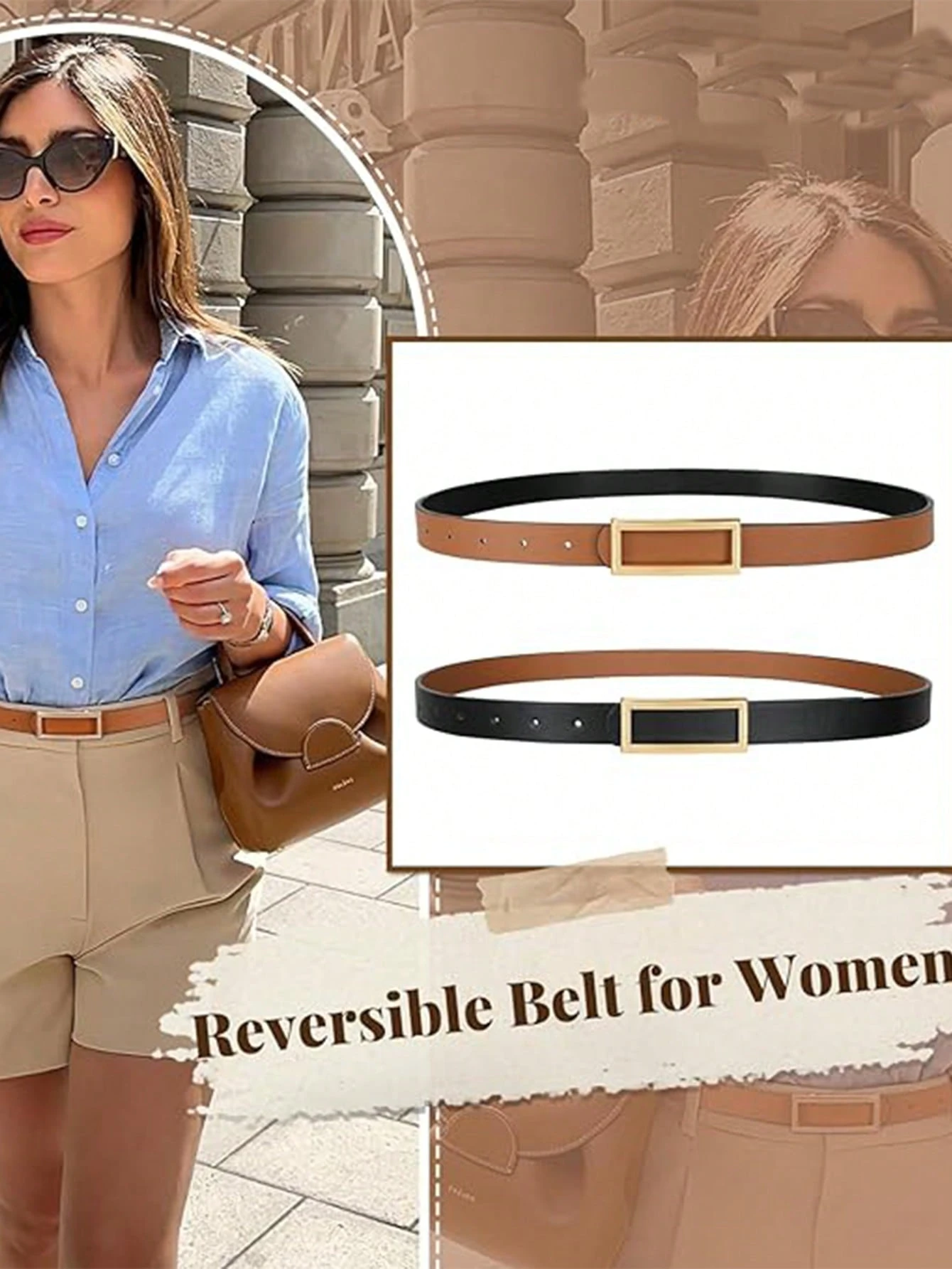 1pc Reversible PU Leather Belt, Minimalist Versatile Skinny Waist Belt