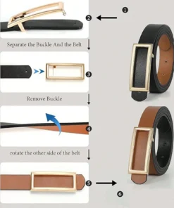 Alternative view of SHEIN 1pc Reversible PU Leather Belt, Minimalist Versatile Skinny Waist Belt