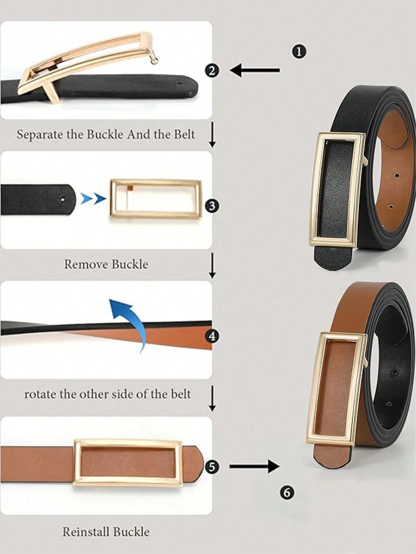 SHEIN 1pc Reversible PU Leather Belt, Minimalist Versatile Skinny Waist Belt - Image 2