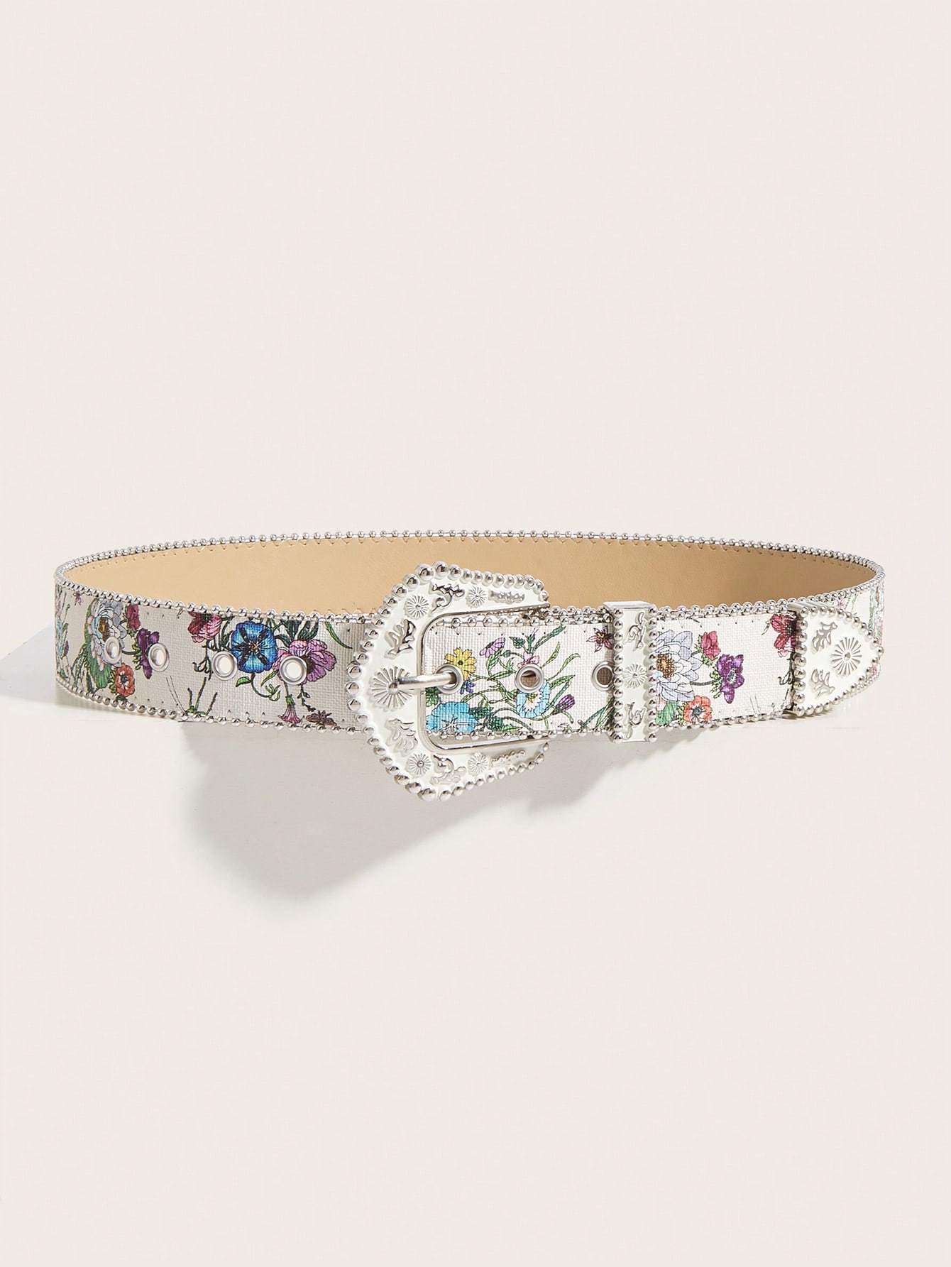 SHEIN 1pc Vintage Western Floral Embossed Women Leather Belt